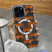 Vintage brown cheetah ins wind protective case iPhone14pm premium sense transparent magnetic phone case Apple 17 Pro apple 17