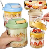 A03F-Glass Mason Jars 16 Oz 4-Pack With Lids And Spoons, Leak-Proof Airtight Overnight Oats Storage Container For Oatmeal Masonj