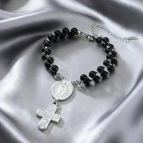 Dawapara Virgin Mary Cross Black Onyx Bead Bracelet Saint Christopher Catholicism Amulet Stainless Steel Charm Christmas Gift