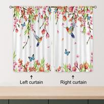 Window Curtains with Rod Pocket,Hummingbird,Floral,Kitchen,Flower,Butterfly,Botanical,Bedroom,Rustic,Living Room,Home Decor,2Pcs 70x107cm(27.5x42inch