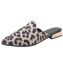 Pavasarinės ir vasarinės didelio dydžio leopardo rašto šlepetės su smailiais stambiais kulnais ir pusiau šlepetės moteriški batai 35 chaki