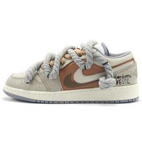 Jordan Air Jordan 1 Vintage Basketball Shoes Women's Low top Gray \ Brown 553560-053(Team98-) 38