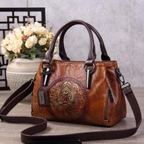 Vintage Chinese Style Shoulder Crossbody Bags for Women Embossing Print Tote Bags Large Capacity Multi-Pocket Soft Handbags 28cm*15cm*21cm tamsiai ruda spalva