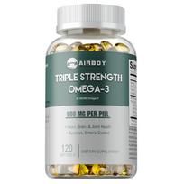 AIRBOY All-Natural Omega 3 Fish Oil Capsules, each capsule contains 900 mg, beneficial for joint health and easily absorbed. 120