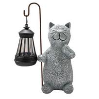 Solar Cat Statue Light, Garden Kitty Holding Lantern Sculpture, Outdoor Waterproof Resin Kitten Solar Light for Yard Patio Lawn A