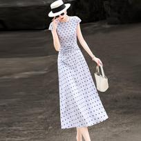 Lanseer Elegant Polka Dot Pleated A-line Dress S