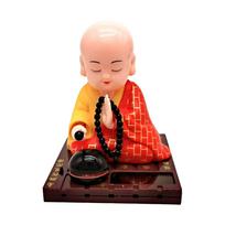 Solar Powered Bobble Shaking Head Dancing Toy Buddhist Monk Figurines Statues Car Dash Board Home Office Decorations raudona