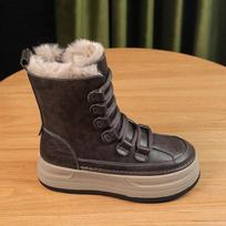 Fashion Winter Snow Boots Women's Plush Fur Warm Shoes Round Head Cross Tied Short Ankle Booties 40 ruda