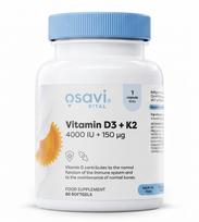 Vitamin D3 + K2, 4000 IU + 150 µg – Vitaminas D3 ir K2 kaulams 60 softgels | OSAVI | 60 minkštųjų kaps.