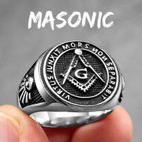 Nerūdijančio plieno vyriški žiedai Masoniški Freemasonry Kaukolė Punk Rock Hip Hop Dviratininkui Berniukui Papuošalai Kūrybiškumo Dovana 9
