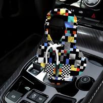 Mozaikos rašto automobilio pavarų svirties dekoracija su gobtuvu, skaitmeninė spauda, pavarų perjungimo svirtis, pavarų svirtis, mini gobtuvas, apsauginis dangtelis gray
