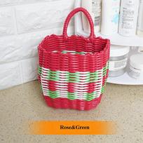 Multicolors Handmade Wicker Shopping Basket Hand-held Picnic Storage Basket žalia/ryškiai rožinė