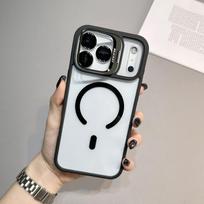 Fashion Metal Magnetic Lens Stand Case For iPhone 17 Air 16E 15 14 Plus 13 12 11 Pro Max Wireless Charge Camera Protective Cover iPhone 13 juoda