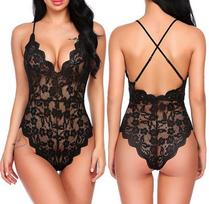 Lace One Piece Bodysuit with Adjustable Straps Sheer Floral Pattern Mesh Fabric Scalloped Edges Soft Stretch Material for Women S