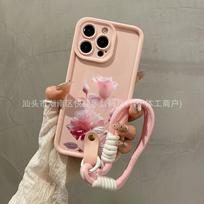 Pink heart iPhone15Promax Rose 17/16 Apple 11/12/13/14 Phone case with lanyard iPhone 7/8