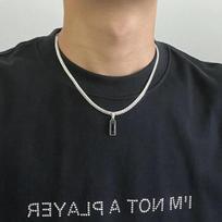 Mens Geometric Titanium Steel Black Zircon Pendent Necklaces Jewelry Accessory Gifts