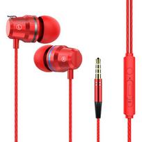3,5 mm laidinės į ausis įdedamos ausinės, stipriai žemų dažnių stereo garsumo valdymo ausinės su mikrofonu raudona