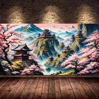 Cherry Blossom Temple Scenery Large Size Diamond Painting Diy Full Square Round Drill Rhinestone Embroidery Landscape Mosaic Cross Stitch Kits Square drill 30x60cm gray
