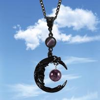 Gothic Natural Amethyst Moon Pendant Necklace One Size
