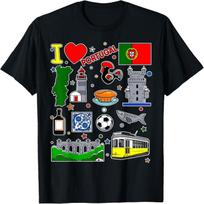 Portuguese hand drawn symbols, Portugal map, cultural icons T-Shirt S įvairiaspalvis