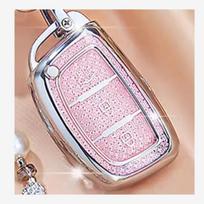 Car For Hyundai Solaris Ix35 Ix45 ELANTRA Santa Fe HB20 Verna 3 Button Remote Key Case Cover Fob Bag Keychain Crystal Pink TPU A