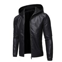 2026 Hooded Plus Fleece Biker Leather Jacket Men Fur Coat Motorcycle Pu Casual Slim Fit Male Slim Fit Outwear Coat Size S -3xl Asia M 52-57kg