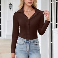 Women's Fashion Solid Slim Fit Button Down Long Sleeve Casual Shirt Soft Stretchy T Shirt Top for Daily Wear S ruda