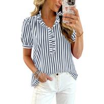 Women’s Casual Plaid Button Down Blouse with Puff Sleeves and Collared Neckline for Everyday Wear S balta
