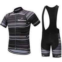 Anti-sweat Short Sleeve Cycling Jersey Black Bib Pants Bicycle Clothing Set Sport Jerseys Contrast Color Stripe Men Cycling Clothes Suits S