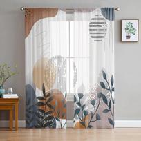 Bohemiški Abstraktūs Vėjo Lapų Augalų Miegamojo Užuolaidos Tiulinė Skaidri Užuolaida Svetainei Namų Dekoras Voile Užuolaidos 135W x 114H(cm) white