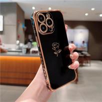 Prabangus padengtas rožės žiedo rėmelis telefono dėklas iPhone 11 12 13 Mini 14 15 Pro X XR Xs Max SE2 SE3 apsauginis dangtelis 14 Plus For iPhone 13 Pro black