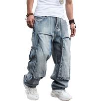 Džinsai Vyrams Vyriški tiesūs džinsiniai krovininiai kelnės Biker Jeans Vyriški laisvi mėlyni džinsai 30 mėlyna