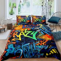 2/3Pcs Hippie Graffiti Duvet Cover Set, Street Culture Hip Hop Bedding with Pillowcases, Teens Room Decor for Men Women EU Twin(135x200cm) gray