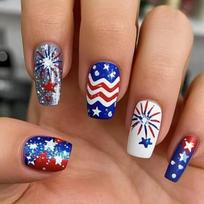 Independence Day Press on Nail French Tips Fake Nail 4th of July Patriotic False Nail Full Cover Design Acrylic Nail 1