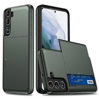 For Samsung Galaxy S23 Case with Sliding Card Holder PC TPU Phone Back Cover armijos žalia spalva