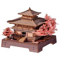 ROBOTIME Wooden 3D Puzzle Cherry Blossom Architectural Model DIY Craft Kit Woodcraft for Boys Girls Educational Toy Japanese Style Interior Gift - -