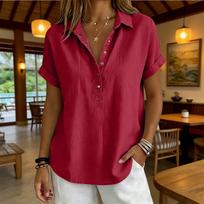 Cotton Gauze Tops for Women V Neck Tops for Women Womens Summer Tops Gauze Shirts for Women Collared Shirts for Women S raudona