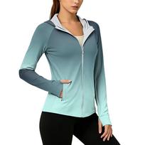 Women's Lightweight Zip-Up Hoodie with Hood Pockets Long Sleeve Gradient Print Sun Protection Jacket for Outdoor Activities S