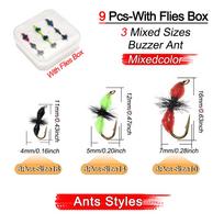 9Pcs/Box Buzzer Ant/Royal WulffFly 2 Different Styles Wet Fly Bait Trout  Artificial Insect Fishing Bait Lures Ant-9Pcs/Box white