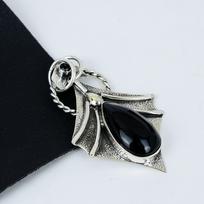 Natural Black Onyx Gemstone Silver Pendant in 925 Sterling Silver- Handmade Design, Everyday Wear Jewelry, Unique Black Spinal Pendant Gifts 2.36" juoda