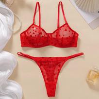 Aukštos kokybės pūkinis širdelės tinklinis permatomas liemenėlės ir kelnaičių komplektas su lankeliais Medium beige