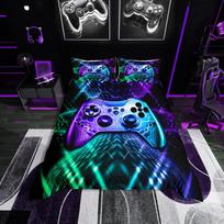 Homewish Gaming Duvet Cover SetGreen Blue Gamepad Controller Comforter Cover SetModern Video Game Bed Set For Boy EU Single(135*200cm)3pcs