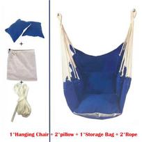 Stilinga kabanti hamako kėdė lauko poilsiui su minkštomis pagalvėmis ir tvirtais lynais Blue Chair + 2 x Blue Pillow