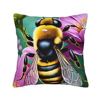 Bee and Flowers Pillowcases  Vintage Pillow Case For Living Room Sofa Comfy Pillow Cover 30cmx30cm