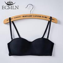 Moteriška nematoma liemenėlė be petnešėlių, 1/2 puodelio moteriški apatiniai Seksualus apatinis trikotažas moteriškas vientisos spalvos besiūlės vakarėlių vestuvinės liemenėlės 32/70AB juoda