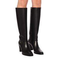 Krazing Pot Cow Leather Autumn Winter Shoes Thick high Heels Big Size 45 Size 44 Zipper Decoration Concise Style Women Keep Warm Knee Boots 34 juoda