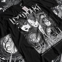Junji Ito Uzumaki Marškinėliai Siaubo Japonija Guro Juokinga Mergina Anime Dovana Marškinėliai Visų Dydžių(1) S juoda
