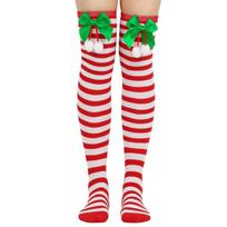 Striking Red-green Stripe Christmas Knee Socks For Women Kids RedGreen