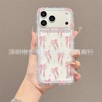 Pink bow for Apple 15 mobile phone case iphone12promax transparent 14/13/11/XSMAX airbag iPhone X/XS