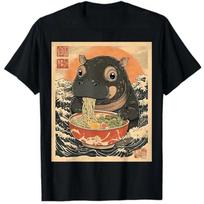 2026 Hot Sale Moo Deng Hippo Eat Ramen for Japanese Style T-Shirt Cute Cartoon Moo Deng Art Graphic Saying Tee Fashion Casual Short Sleeve Tops Gift 4XL